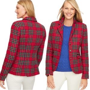 NWT Talbots Holiday Red Plaid Blazer Jacket Tweed Size 24W